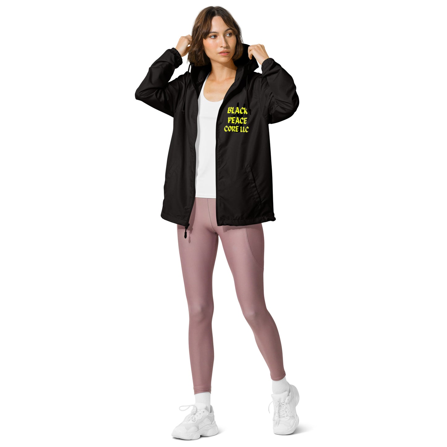 “DEUCES” Black/Yellow Unisex lightweight zip up windbreaker