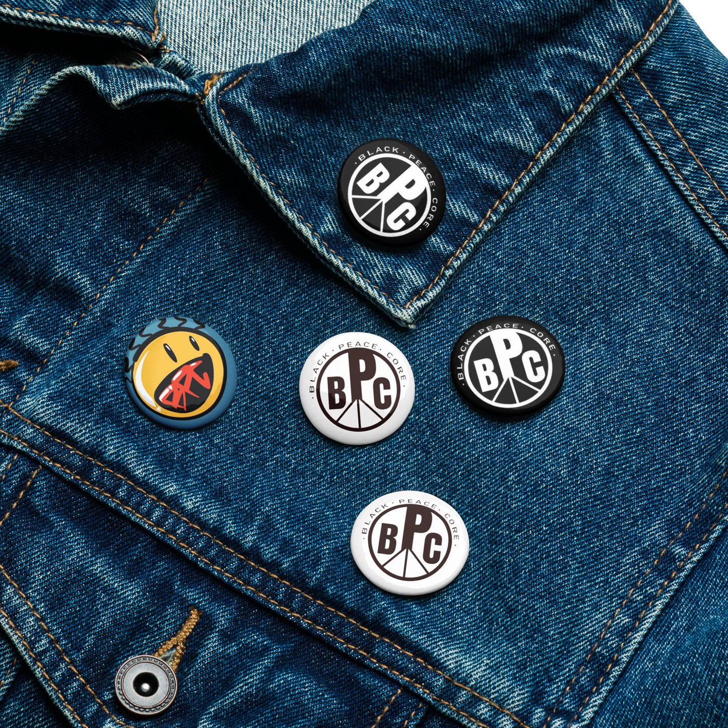 Black Peace Core pin buttons